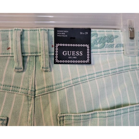 Women's Guess 1981 Skinny High Rise Vintage Aqua Striped Jeans Size 26*29, NWT - Picture 9 of 9